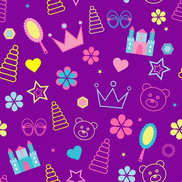 Motif girlish avec couronne, jouets illustration vectorielle — Image vectorielle