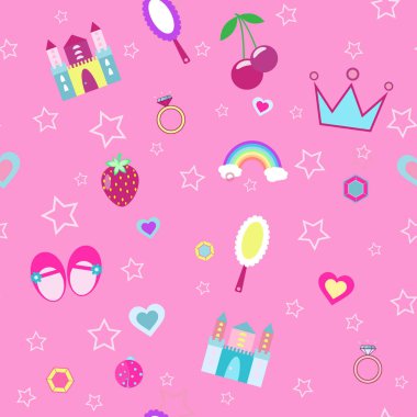 crown, kale pembe arka plan vektör çizim ile kız gibi seamless modeli