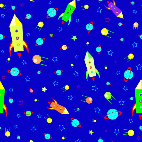 kids seamless pattern cartoon space ship vector illustration