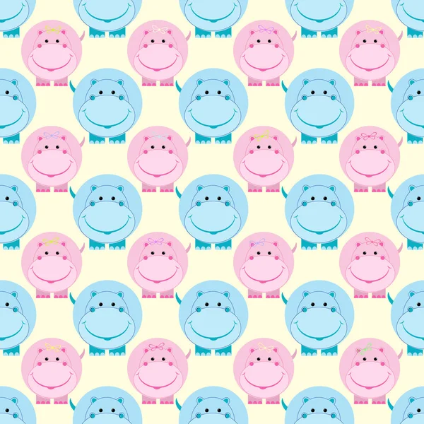 Cute Hippo Pink Blue children seamless pattern vector illustration — Stock Vector