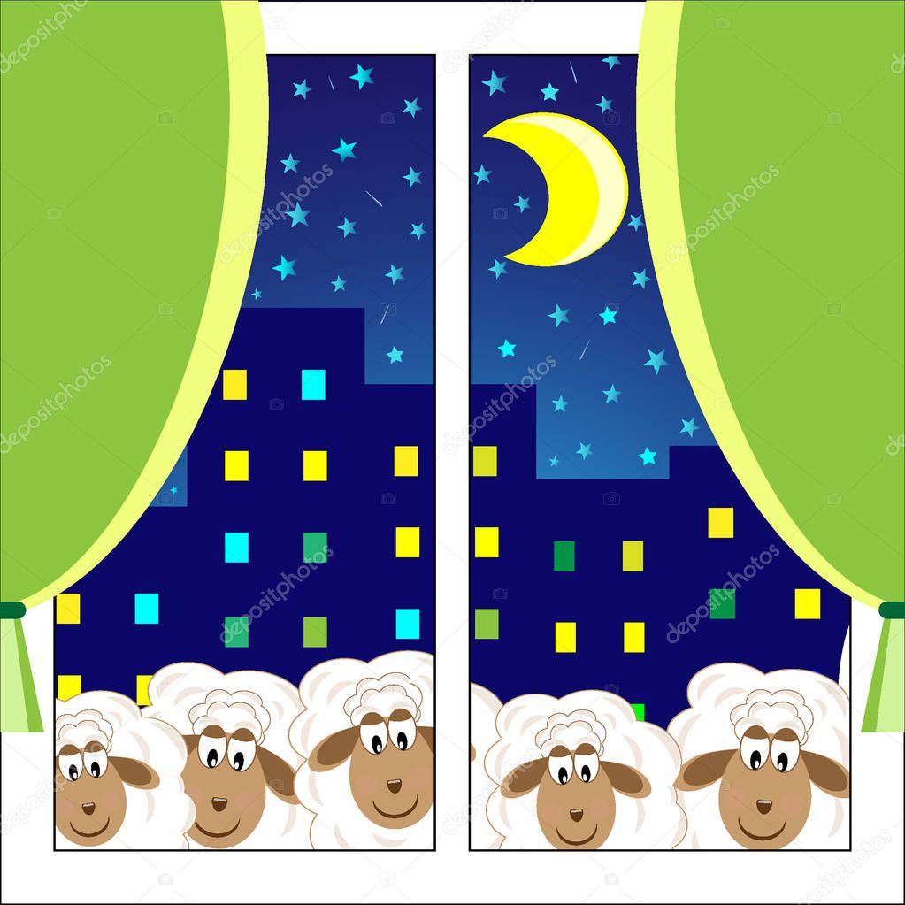 lamb in the window Children's design vector illustration