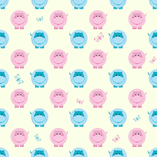 Kids seamless pattern cute hippo vector illustration — Stock Vector
