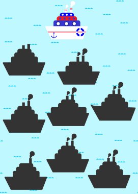   Gemi vektör çizim üzerinden doğru gölge bul