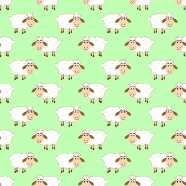 sevimli koyun Seamless Modeli yeşil arka plan illüstrasyon vektör