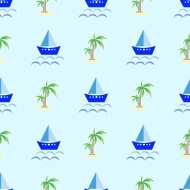      Dikişsiz desen vektör çizim palmiye ağacı gemi