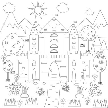 Boyama kitabı kale vektör çizim