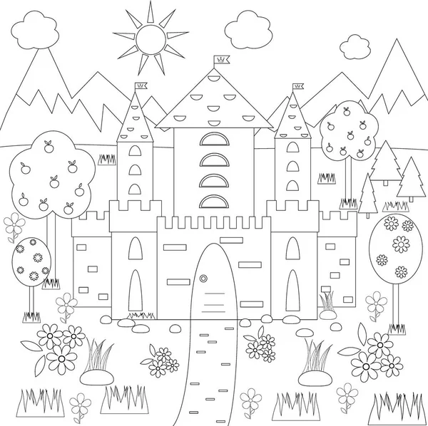 Libro para colorear castillo vector ilustración — Archivo Imágenes Vectoriales