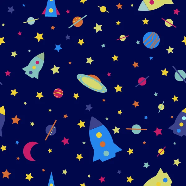 Space rocket child seamless pattern vector illustration