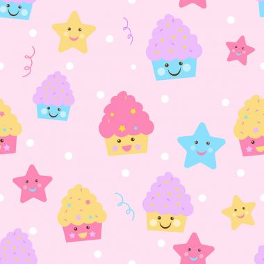 Dikişsiz desen kek gülümseme vektör çizim