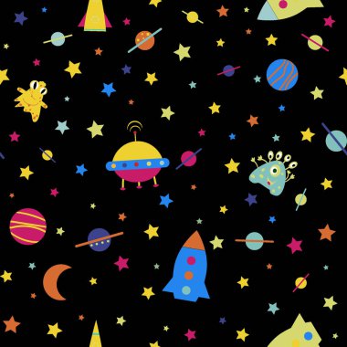 Çocuksu sorunsuz roket desen, canavar vektör çizim