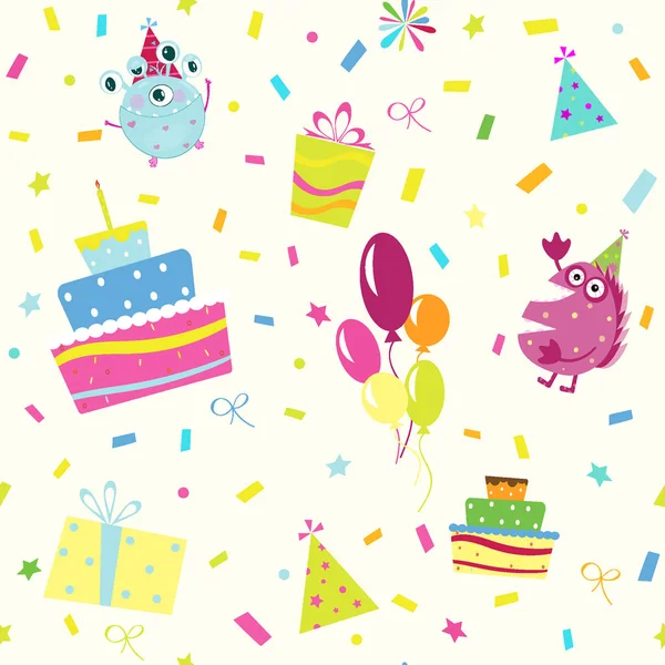 Çocuk kesintisiz kek model, balon, canavar vektör çizim