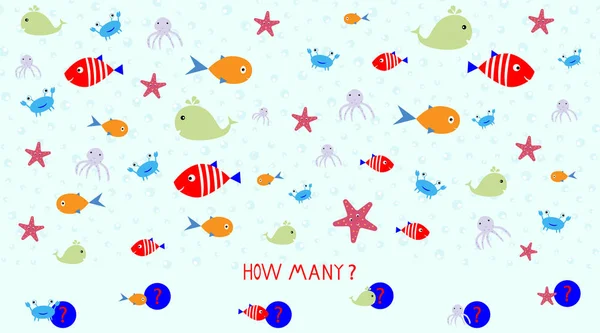 Quebra-cabeça do jogo infantil calcular a versão vetor de peixe —  Vetores de Stock