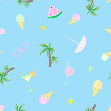 Dikişsiz desen palmiye ağacı, gözlük, kokteyl vektör çizim