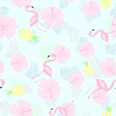 Ananas, flamingo Dikişsiz desen vektör çizim