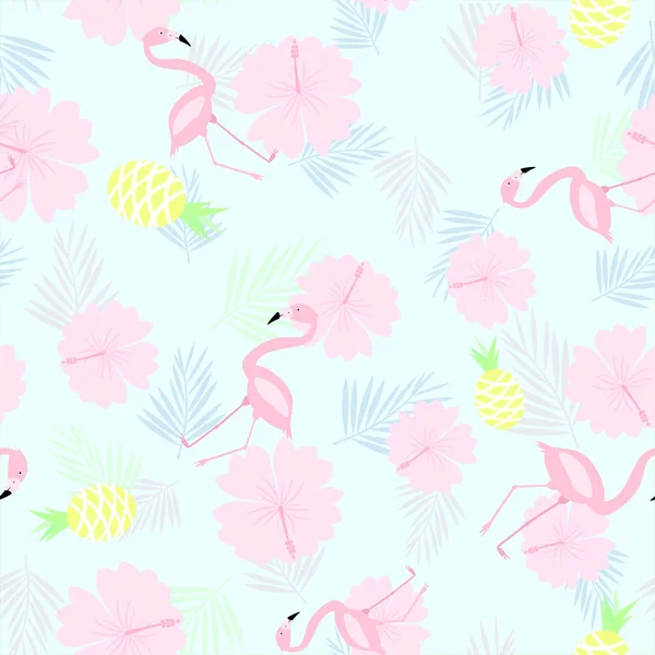 Ananas, illustration vectorielle de motif sans couture flamant rose — Image vectorielle