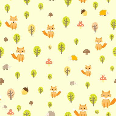 Kirpi fox Dikişsiz desen vektör çizim