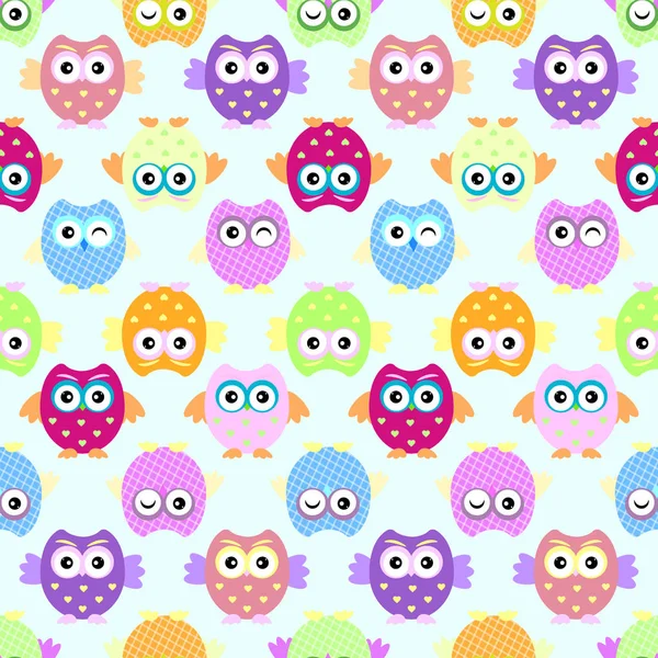 Απρόσκοπτη μοτίβο κουκουβάγια γελοιογραφία πουλί χαριτωμένο χαριτωμένο μικρό παιδί μωρό το χρώμα των ματιών — Διανυσματικό Αρχείο