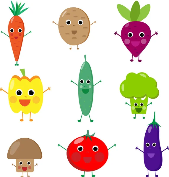 Different cute vector vegetables funny — Stock Vector