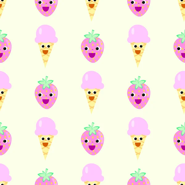 儿童无缝模式冰激凌，草莓矢量 — 图库矢量图片