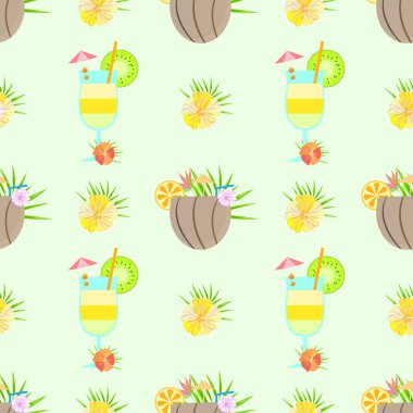 Dikişsiz desen tropik kokteyl vektör