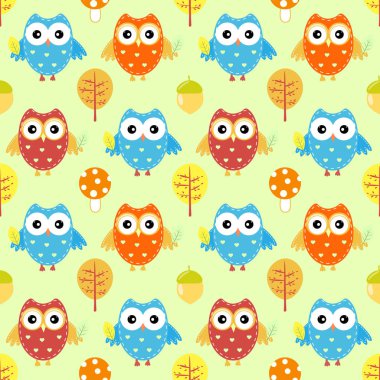 Şirin baykuş seamless modeli sonbahar vektör