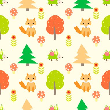 Sonbahar fox kirpi seamless modeli 