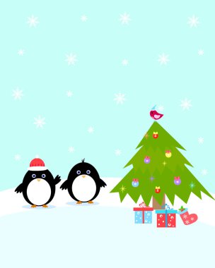 kartpostal penguen Noel 