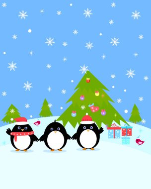 Kartpostal yeni yıl penguen vektör