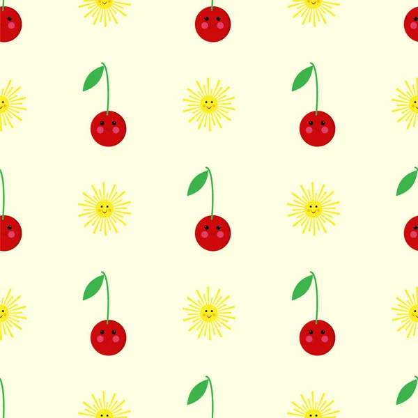 Cherry sömlösa mönster tecknad — Stock vektor