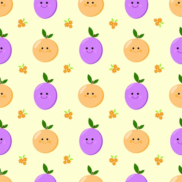 Plum apricot seamless pattern cartoon vector — Stock Vector