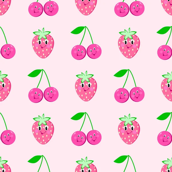 Strawberry cherry cartoon seamless pattern eye — Stock Vector