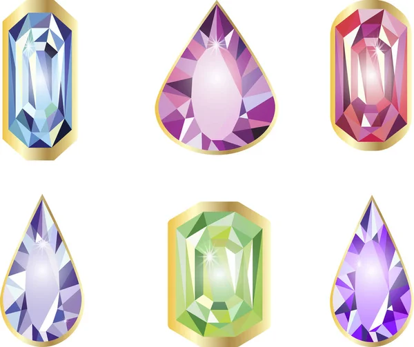 Piedras de diamante engastadas en marco dorado — Vector de stock