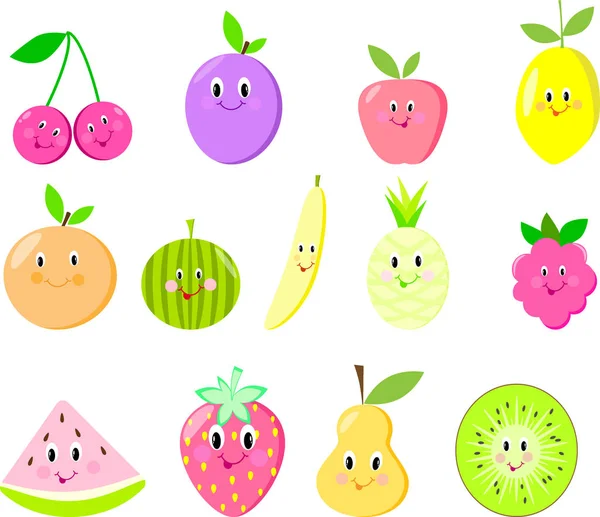 Cute fruit set isolated — Stock Vector