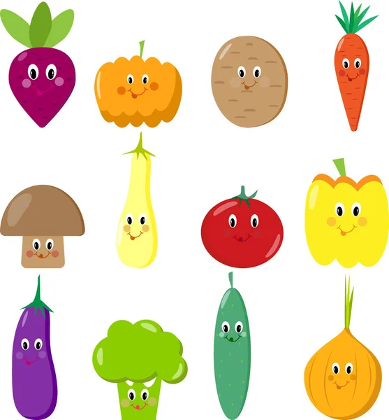可爱的蔬菜卡通设置矢量 — 图库矢量图片