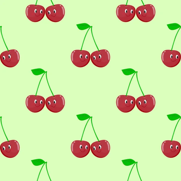 Cherry tecknade seamless mönster vektor — Stock vektor