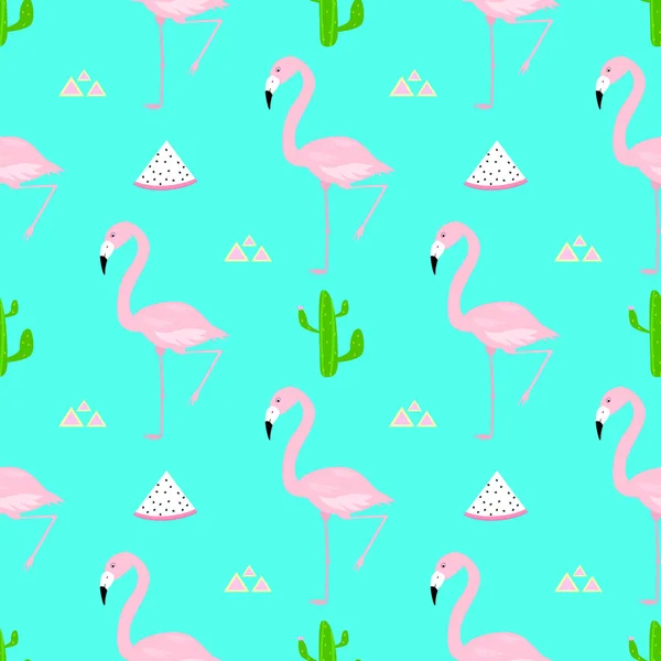 Flamingo-Kaktus nahtloser Mustervektor — Stockvektor