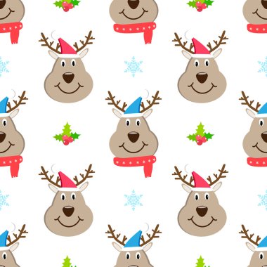 Kafa geyik Noel Dikişsiz desen vektör karikatür