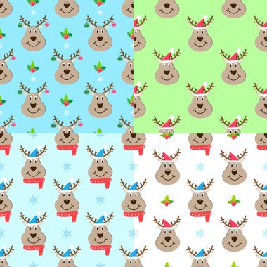 Geyik kafası yeni yıl seamless modeli küme