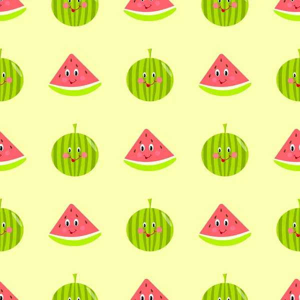 Watermelon cartoon seamless vector pattern — Stock Vector