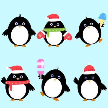 Penguen izole set vektör