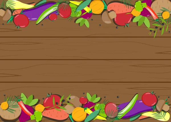 Legumes frescos em um vetor de mesa de madeira —  Vetores de Stock