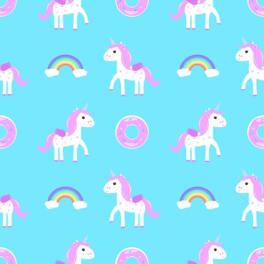 Tek boynuzlu at rainbow kek Dikişsiz desen vektör