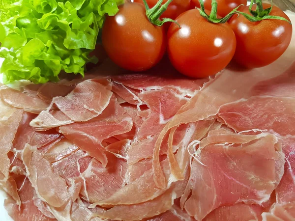 Jamon tomato cherry salad — Stock Photo, Image