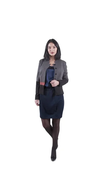 Young businesswoman is standing in a full-height suit — Stock Photo, Image