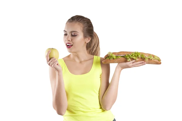 Beautiful Sports Girl Sandwich Apple — Stock Photo, Image