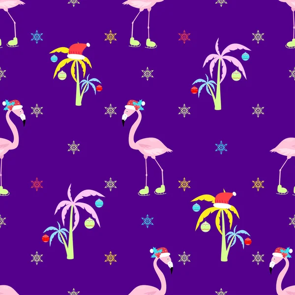 Flamant Rose Motif Vectoriel Sans Couture Noël — Image vectorielle