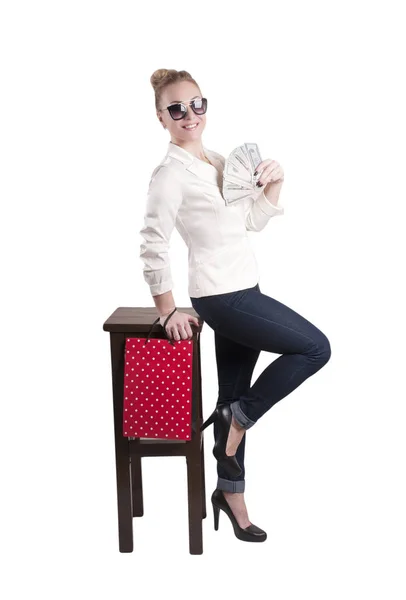 Girl Chair Package Shopping Money — Stock Photo, Image