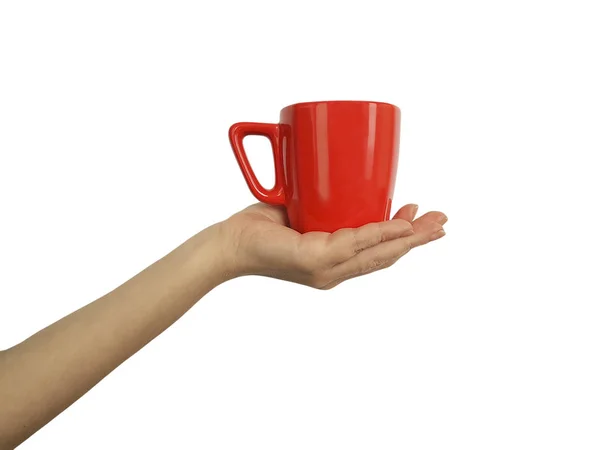 Женская Рука Красной Чашкой Изолированы — стоковое фото