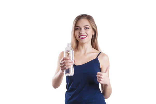 Спортивная Девушка Бутылкой Изолированной Воды — стоковое фото