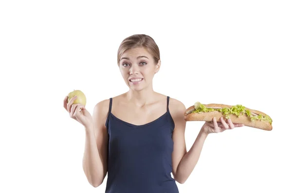 Sports Girl Sandwich Apple Isolated — Stock Photo, Image